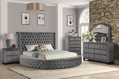 Hazel Queen 4 Pc Tufted Upholstery Bedroom Set Made with Wood In Gray
