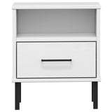 Bedside Cabinet with Metal Legs White Solid Wood Pine OSLO