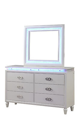Passion King 5-N Pc LED Bedroom Set Made with Wood in Milky White