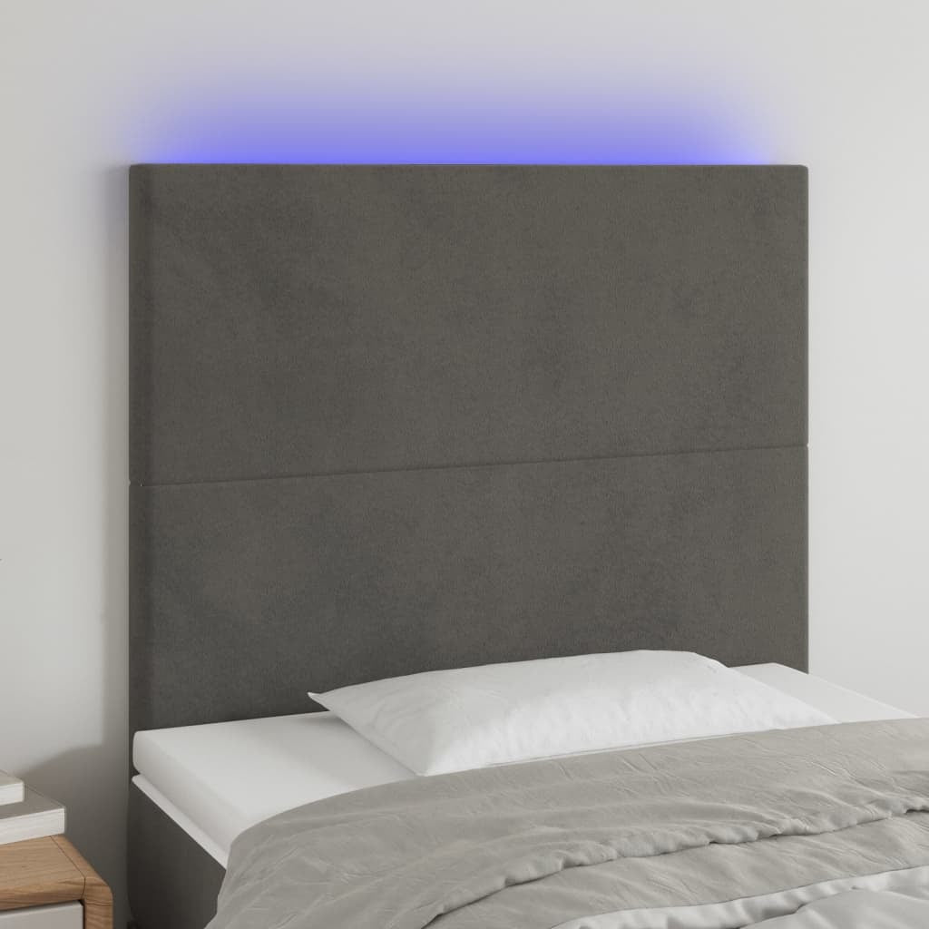 LED Headboard Dark Gray 39.4"x2"x46.5"/50.4" Velvet