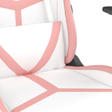 Massage Gaming Chair with Footrest White&Pink Faux Leather