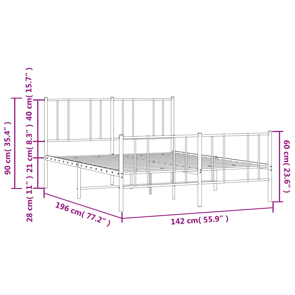 Metal Bed Frame with Headboard and Footboard White 53.9"x74.8"