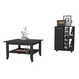 Payson 2 Piece Living Room Set, Bar Cart + Coffee Table, Black