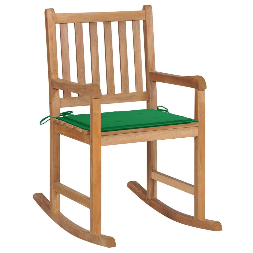 Rocking Chair with Green Cushion Solid Teak Wood
