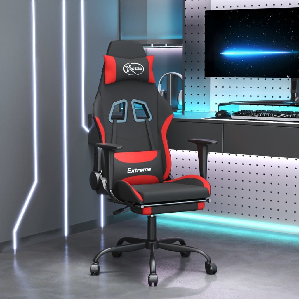 Gaming Chair with Footrest Black and Red Fabric