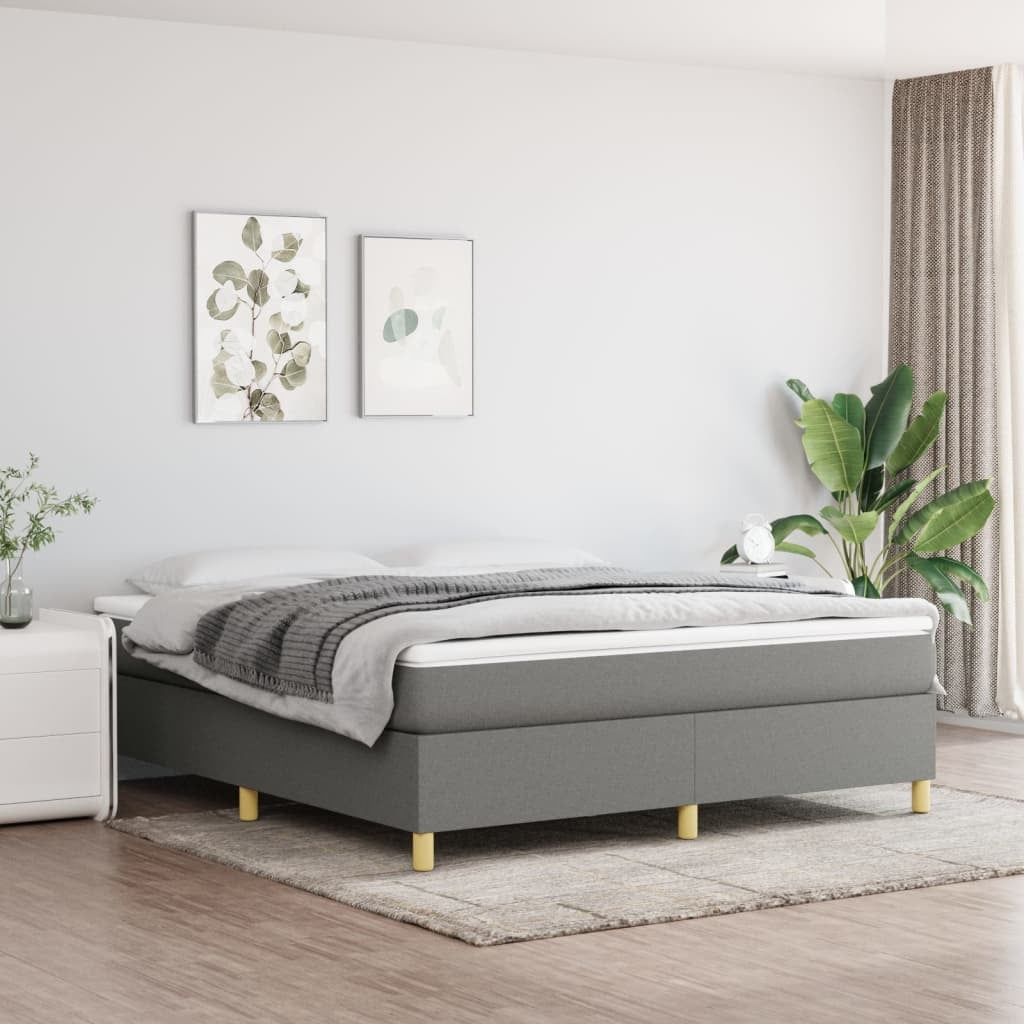 Box Spring Bed with Mattress Dark Gray 76"x79.9" King Fabric