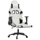 Massage Gaming Chair with Footrest White&Black Faux Leather