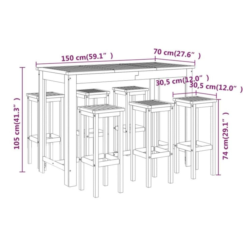 7 Piece Patio Bar Set Solid Wood Acacia