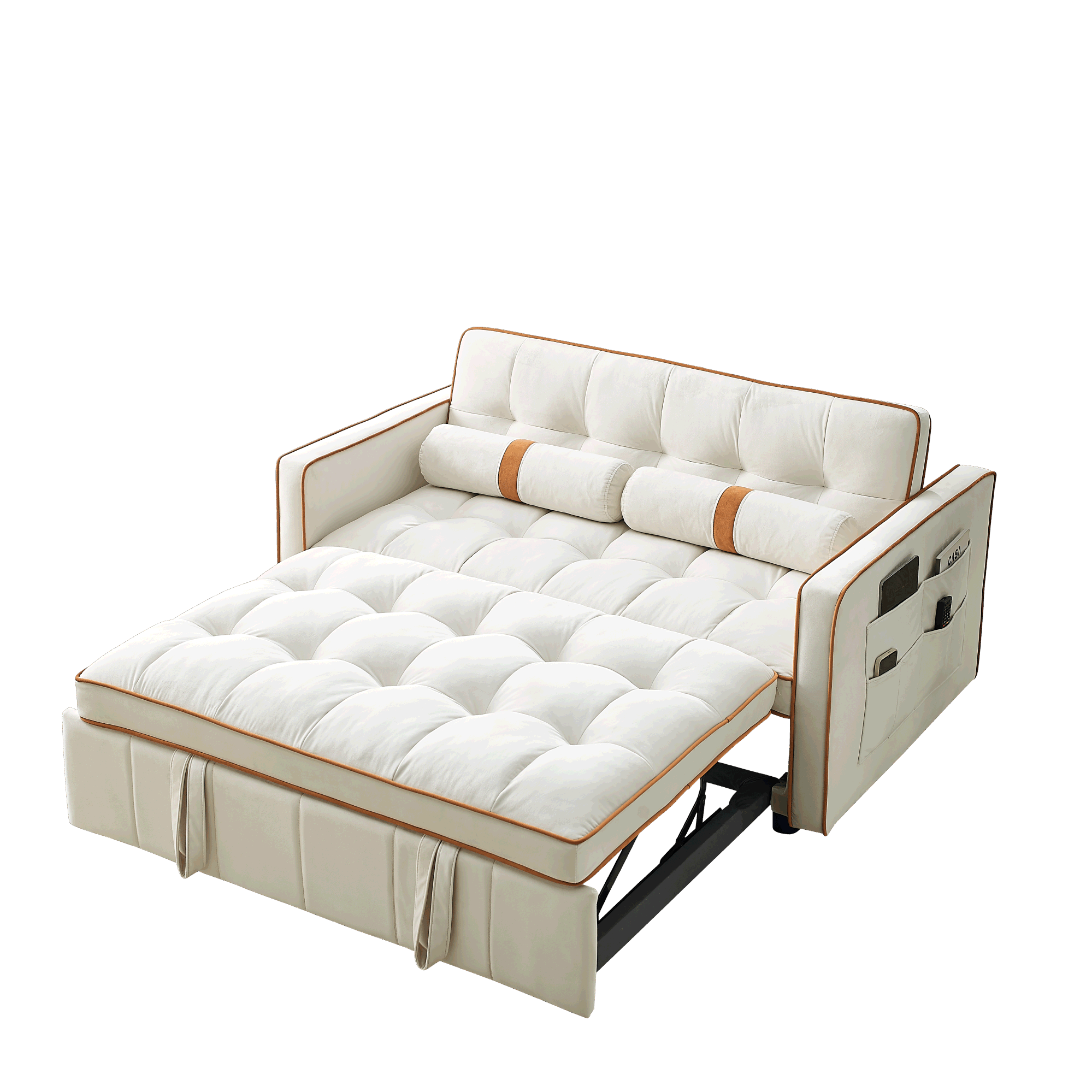 Modern 55.5 Pull Out Sleep Sofa Bed 2 Seater Loveseats Couch with side pockets,