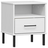 Bedside Cabinet with Metal Legs White Solid Wood Pine OSLO