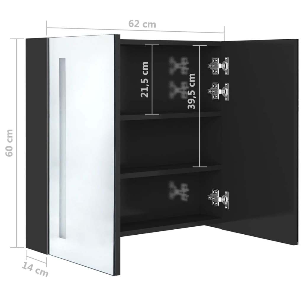 LED Bathroom Mirror Cabinet Shining Black 24.4"x5.5"x23.6"
