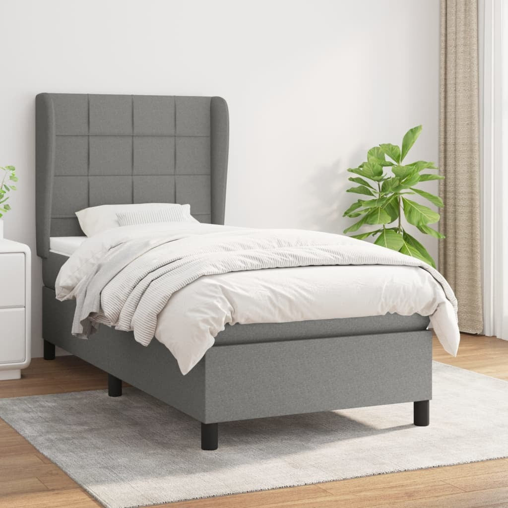 Box Spring Bed with Mattress Dark Gray Twin XL Fabric