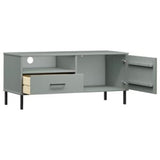 TV Cabinet with Metal Legs Gray Solid Wood Pine OSLO