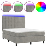 Box Spring Bed with Mattress&LED Light Gray Full Velvet