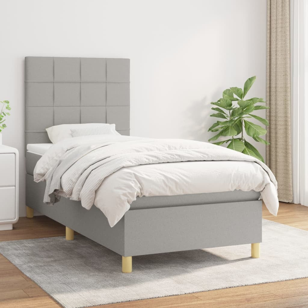 Box Spring Bed with Mattress Light Gray Twin Fabric