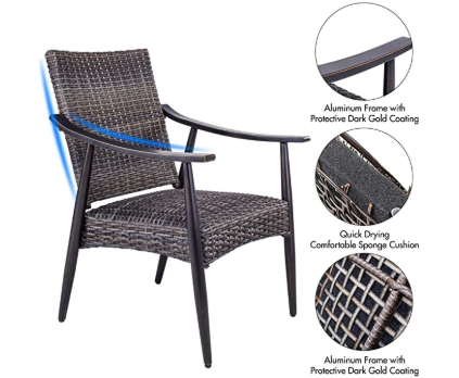 [Dropshipping] Outdoor 5 Piece Wicker Dining Set Patio Furniture, Wicker Mid-Century Modern Design Dining Chair Set with 48 inch Round Alum Casting Table Outdoor 5 Piece Wicker Dining Set Patio Furnit