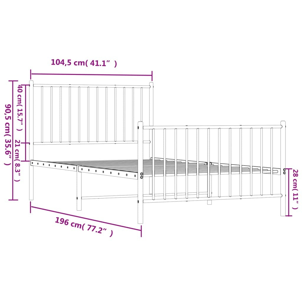 Metal Bed Frame with Headboard and Footboard Black 39.4"x74.8"