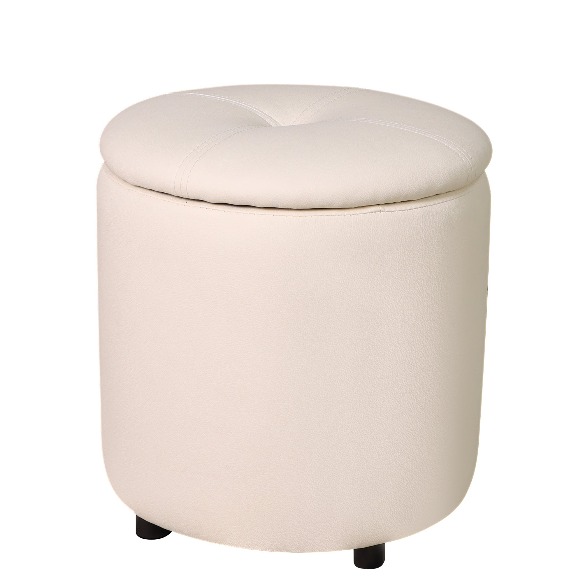 Round Storage Ottoman Faux Leather Upholstered Footrest Stool for the Living Room Bedroom