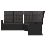 Reclining Corner Sofa with Cushions Black Poly Rattan