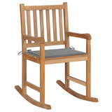 Rocking Chair with Gray Cushion Solid Teak Wood