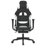 Massage Gaming Chair with Footrest Black and White Fabric