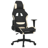 Gaming Chair with Footrest Black and Cream Fabric