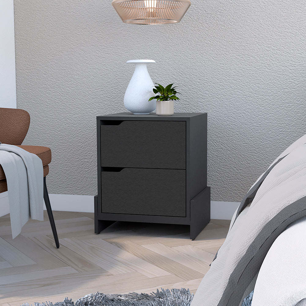 Nightstand Brookland, Bedside Table with Double Drawers and Sturdy Base, Black Wengue Finish