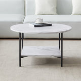Modern Round coffee table with storage; Black metal frame with marble color top-31.5"