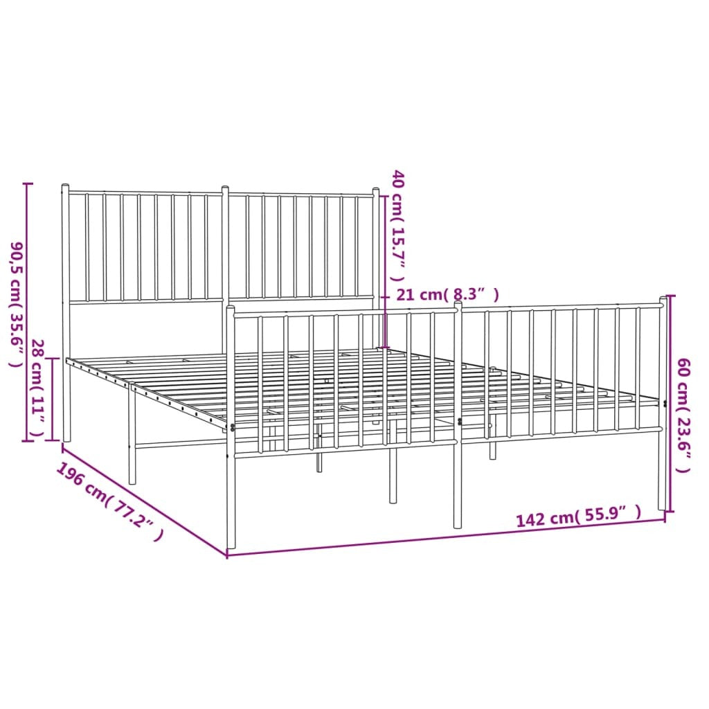 Metal Bed Frame with Headboard and Footboard White 53.9"x74.8"