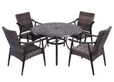 [Dropshipping] Outdoor 5 Piece Wicker Dining Set Patio Furniture, Wicker Mid-Century Modern Design Dining Chair Set with 48 inch Round Alum Casting Table Outdoor 5 Piece Wicker Dining Set Patio Furnit