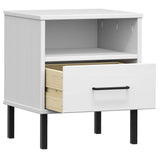 Bedside Cabinet with Metal Legs White Solid Wood Pine OSLO