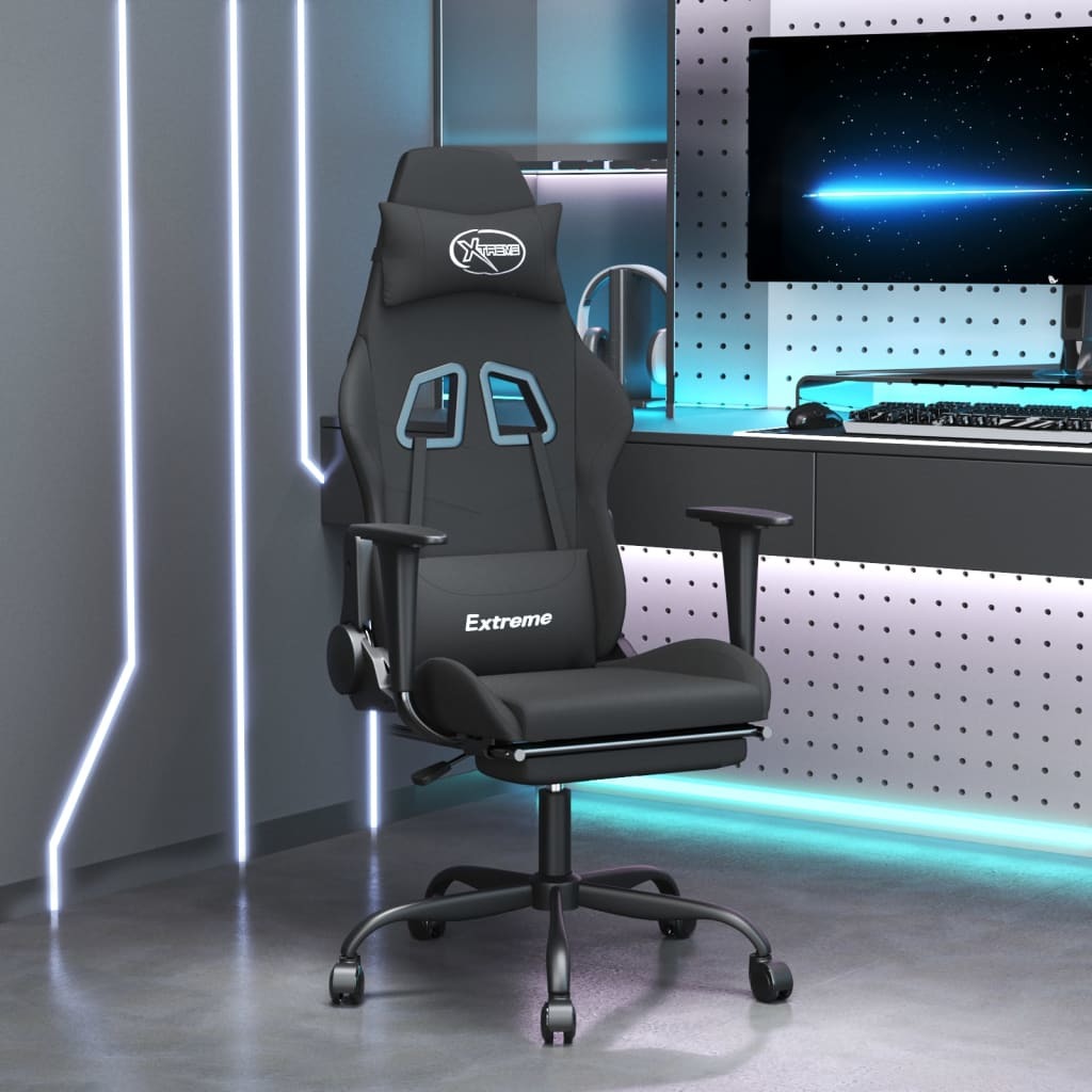 Gaming Chair with Footrest Black Fabric