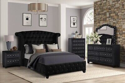 Sophia Queen 5 Pc Upholstery Bedroom Set Made With Wood in Black