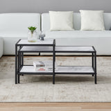 Modern Nesting coffee table Square & rectangle; Black metal frame with wood marble color top