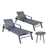 3 PCS  Patio Chaise Lounges Set with Side Table Outdoor Adjustable Reclining Lounge Chairs with Wheels 330lbs Capacity