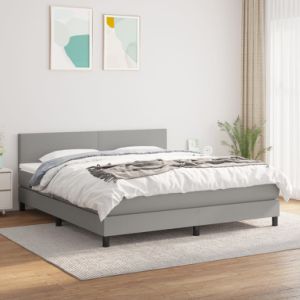 Box Spring Bed with Mattress Light Gray Queen Fabric