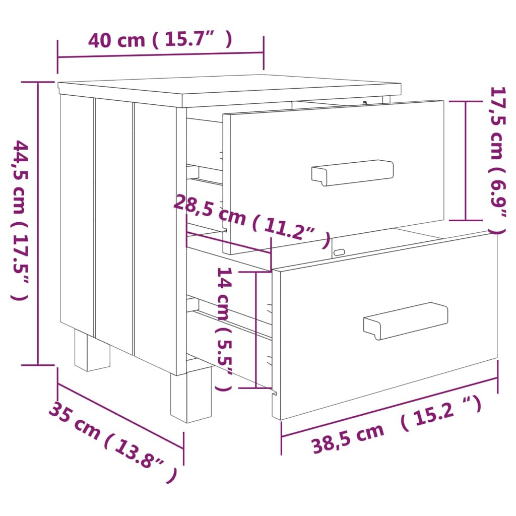 Bedside Cabinet White 15.7"x13.8"x17.5" Solid Pinewood