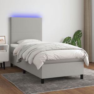 Box Spring Bed with Mattress&LED Light Gray Twin Fabric