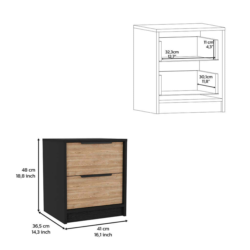 Blaine 3 Piece Bedroom Set, Nightstand + Nightstand + Drawer Dresser, Black / Pine / Light Oak
