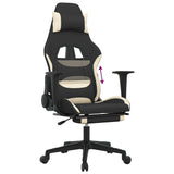 Gaming Chair with Footrest Black and Cream Fabric