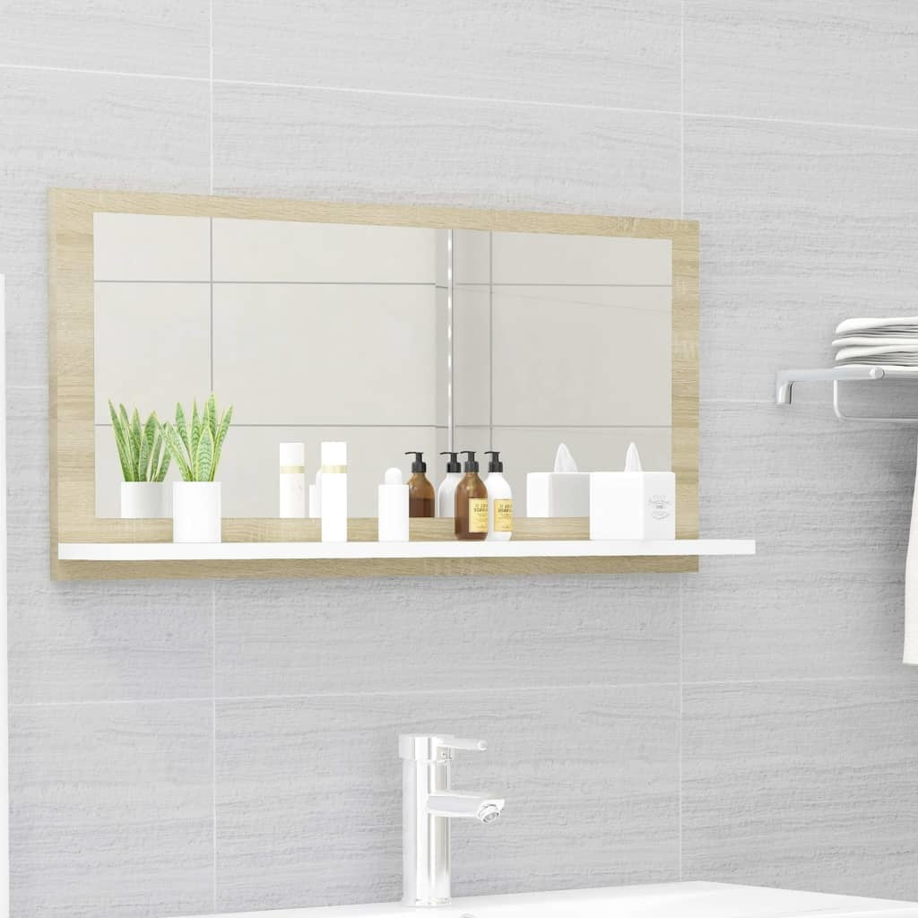 Bathroom Mirror White and Sonoma Oak 31.5"x4.1"x14.6" Engineered Wood