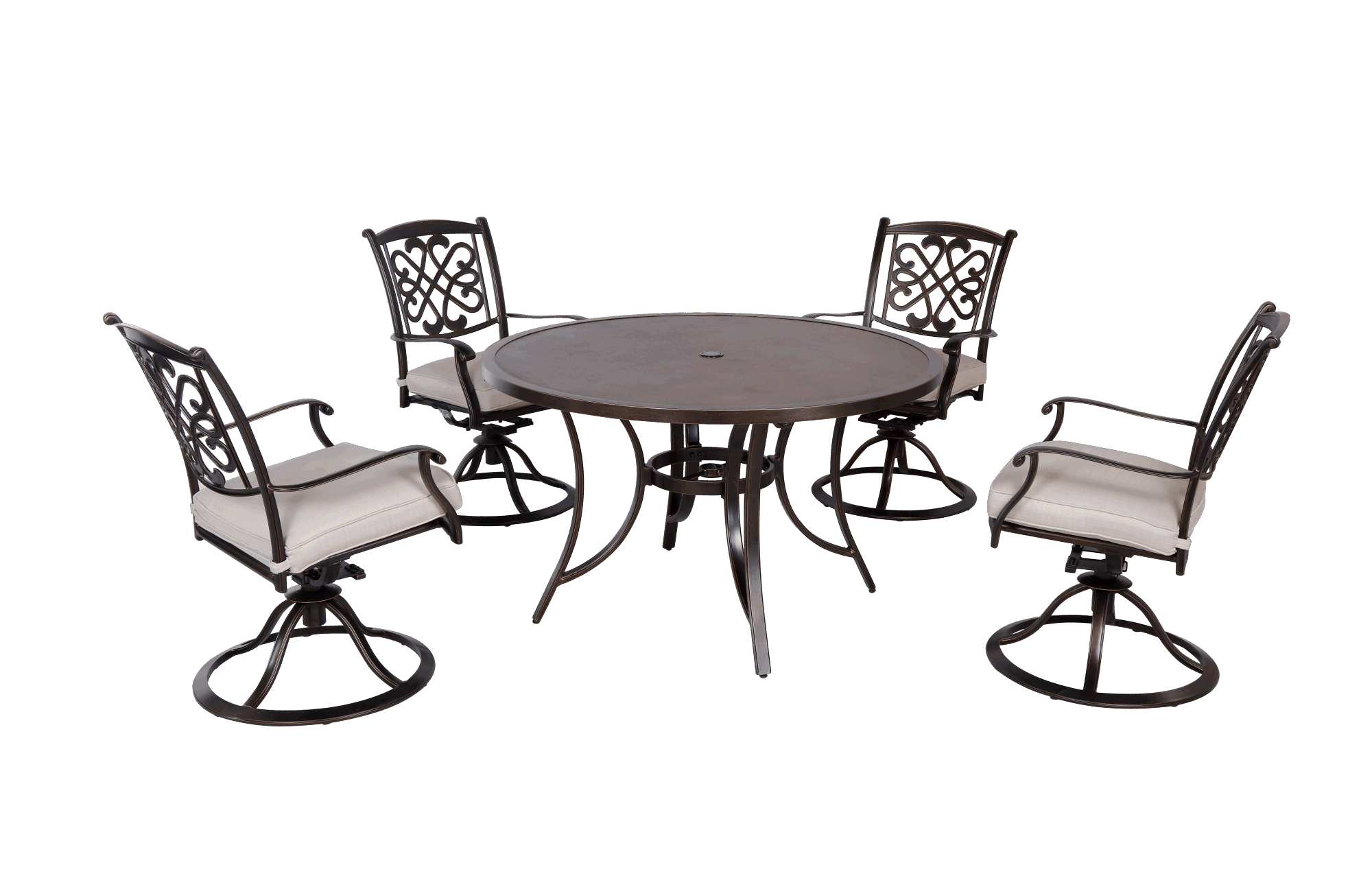 [PICK UP ONLY]Outdoor 5 Piece Dining Set Patio Furniture w/ 4pcs Swivel Chair & 1pc 48inch Tempered Glass Top Table