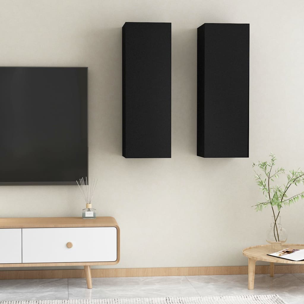 TV Cabinets 2 pcs Black 12"x11.8"x35.4" Engineered Wood