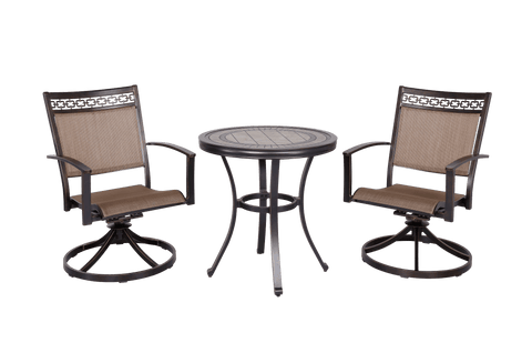 3 Piece Bistro Set w/ Porcelain Top Dining Table & Swivel Rocker Chairs