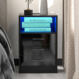 Nightstand with 3 Drawers and Cabinet,USB Charging Ports, Wireless Remote