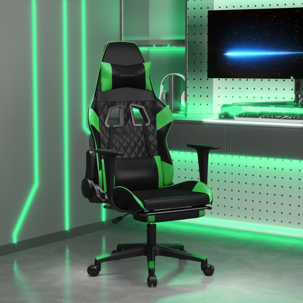 Gaming Chair with Footrest Black and Green Faux Leather