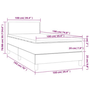 Box Spring Bed with Mattress&LED Light Gray Twin Fabric