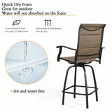 Outdoor Swivel Bar Stools Patio Sling Bar Chairs Padded with Quick Dry Foam, Set of 2