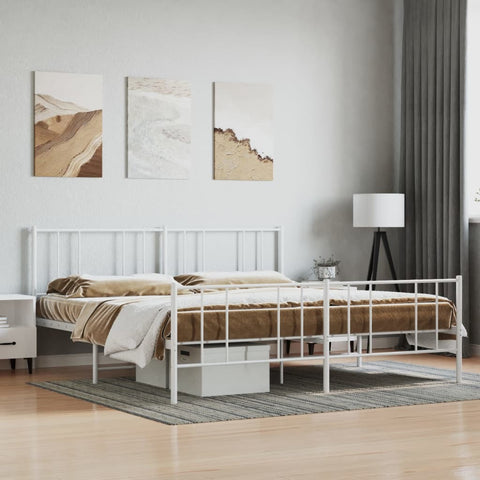 Metal Bed Frame with Headboard and Footboard White 76"x79.9"