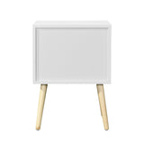 Side Table with 2 Drawer and Rubber Wood Legs;  Mid-Century Modern Storage Cabinet for Bedroom Living Room Furniture;  White